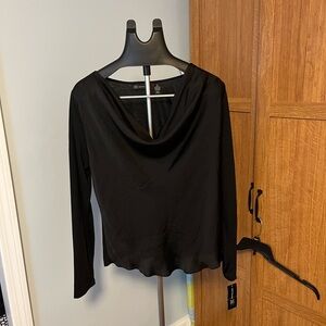 INC International Concepts Elegant Black Drape Neck Blouse
